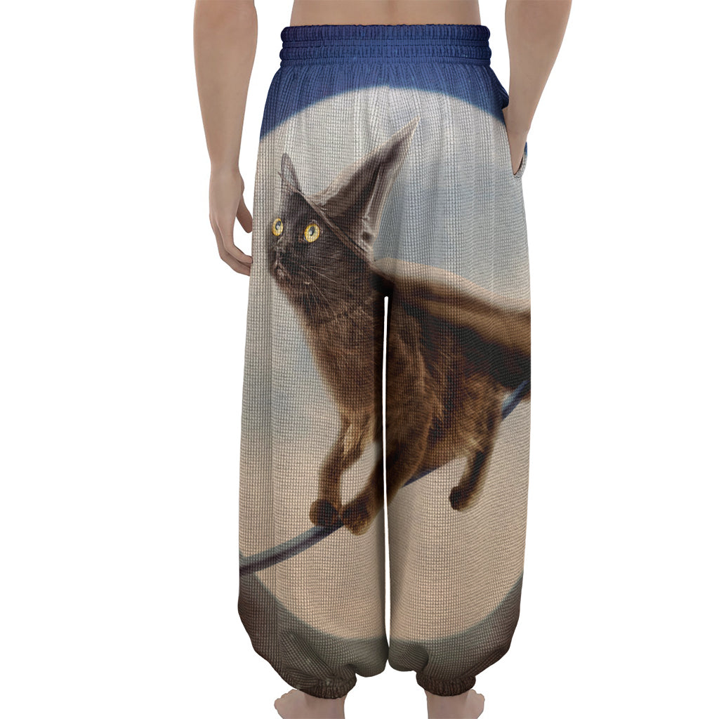 Halloween Flying Witch Cat Print Lantern Pants