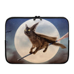 Halloween Flying Witch Cat Print Laptop Sleeve