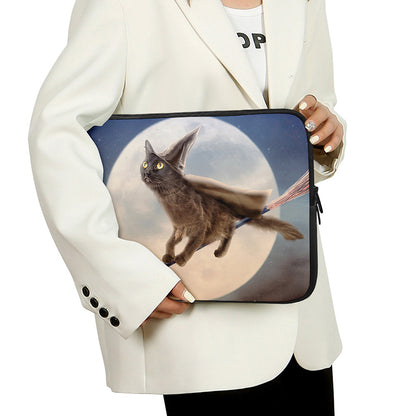 Halloween Flying Witch Cat Print Laptop Sleeve