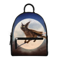 Halloween Flying Witch Cat Print Leather Backpack