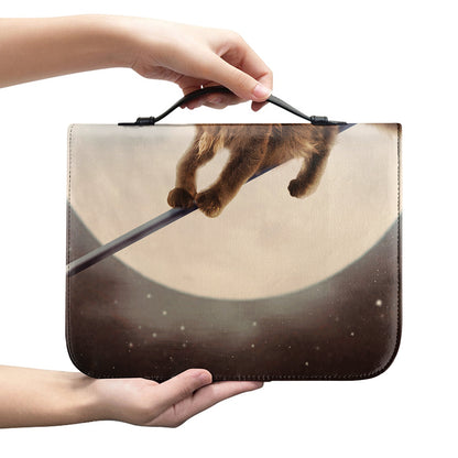 Halloween Flying Witch Cat Print Leather Bible Cover
