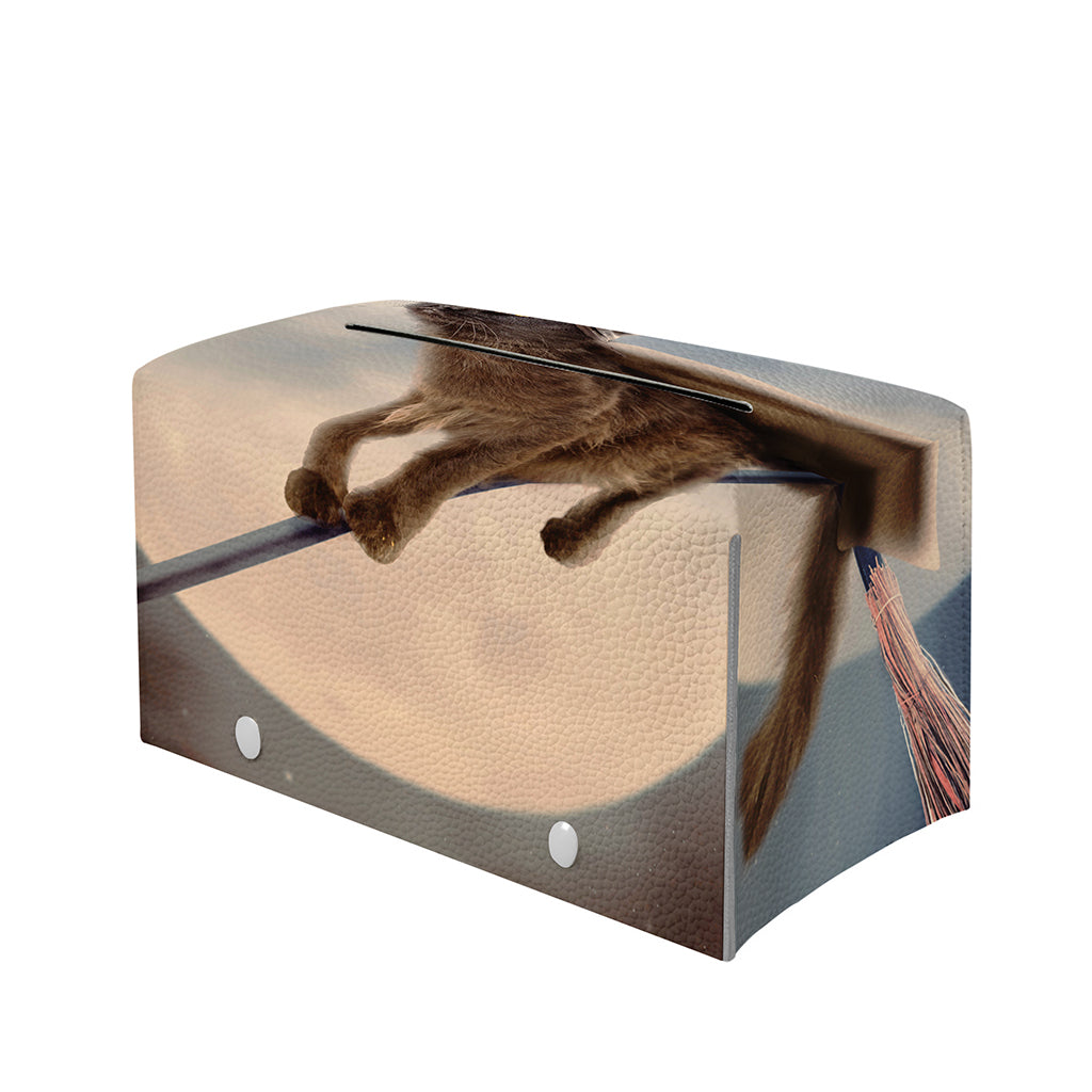 Halloween Flying Witch Cat Print Leather Tissue Box Cover