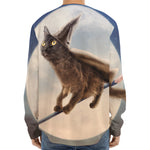 Halloween Flying Witch Cat Print Long Sleeve Baseball Jersey