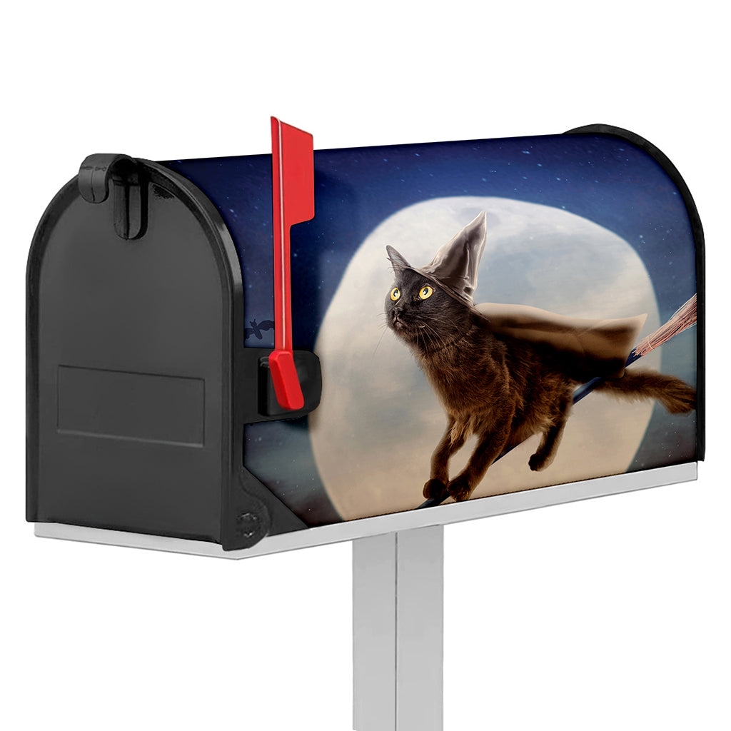 Halloween Flying Witch Cat Print Mailbox Cover