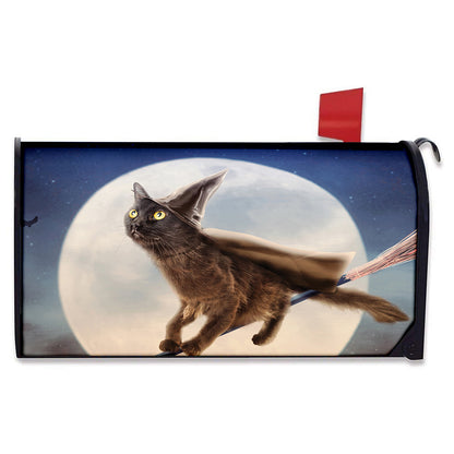 Halloween Flying Witch Cat Print Mailbox Cover