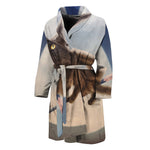 Halloween Flying Witch Cat Print Men's Bathrobe