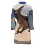 Halloween Flying Witch Cat Print Men's Bathrobe