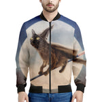 Halloween Flying Witch Cat Print Men's Bomber Jacket
