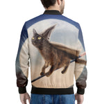 Halloween Flying Witch Cat Print Men's Bomber Jacket