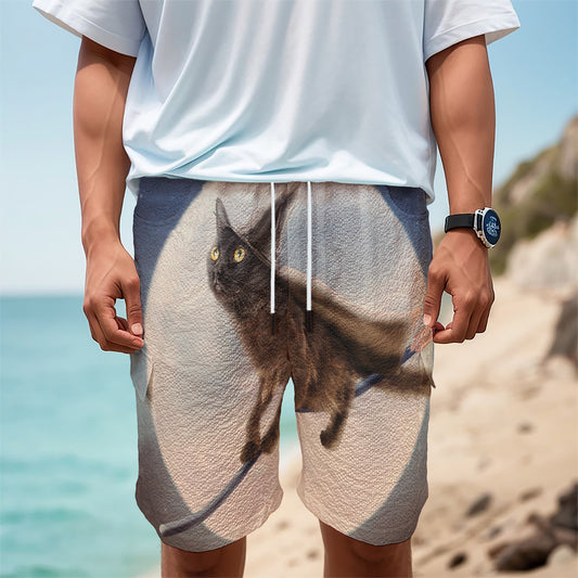 Halloween Flying Witch Cat Print Men's Cargo Shorts