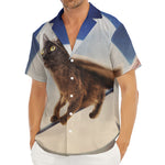 Halloween Flying Witch Cat Print Men's Deep V-Neck Shirt