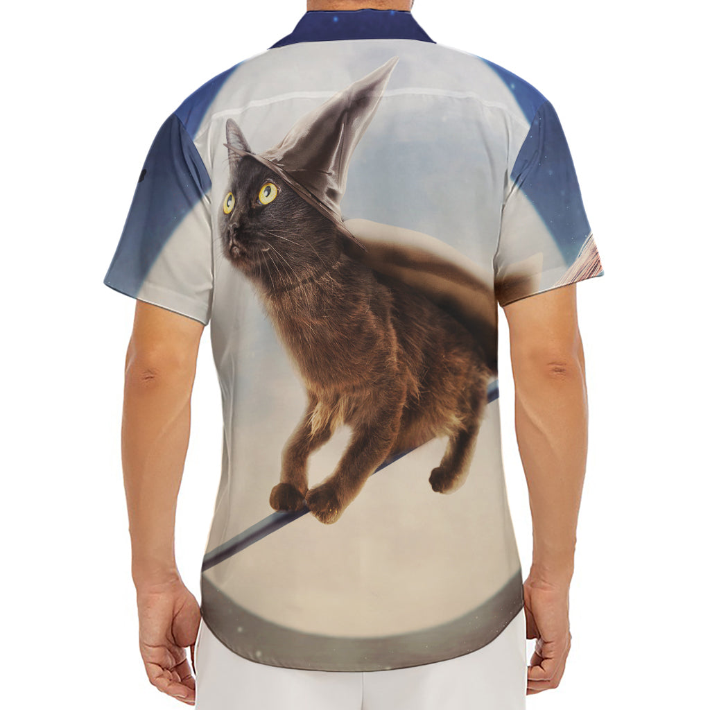Halloween Flying Witch Cat Print Men's Deep V-Neck Shirt