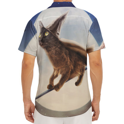 Halloween Flying Witch Cat Print Men's Deep V-Neck Shirt