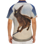 Halloween Flying Witch Cat Print Men's Deep V-Neck Shirt