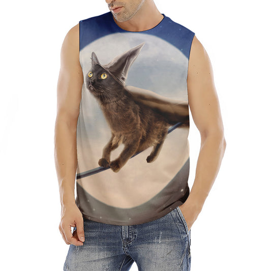 Halloween Flying Witch Cat Print Men's Fitness Tank Top