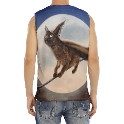 Halloween Flying Witch Cat Print Men's Fitness Tank Top