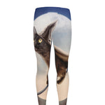 Halloween Flying Witch Cat Print Men's leggings