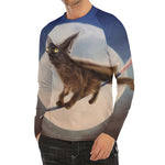 Halloween Flying Witch Cat Print Men's Long Sleeve Rash Guard