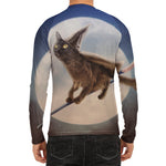 Halloween Flying Witch Cat Print Men's Long Sleeve Rash Guard