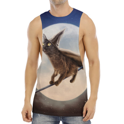 Halloween Flying Witch Cat Print Men's Muscle Tank Top
