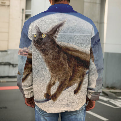 Halloween Flying Witch Cat Print Men's Shirt Jacket