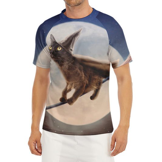 Halloween Flying Witch Cat Print Men's Short Sleeve Rash Guard