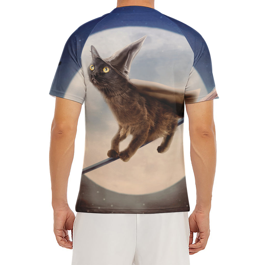 Halloween Flying Witch Cat Print Men's Short Sleeve Rash Guard