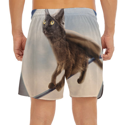 Halloween Flying Witch Cat Print Men's Split Running Shorts