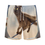 Halloween Flying Witch Cat Print Men's Sports Shorts