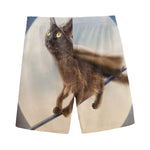 Halloween Flying Witch Cat Print Men's Sports Shorts
