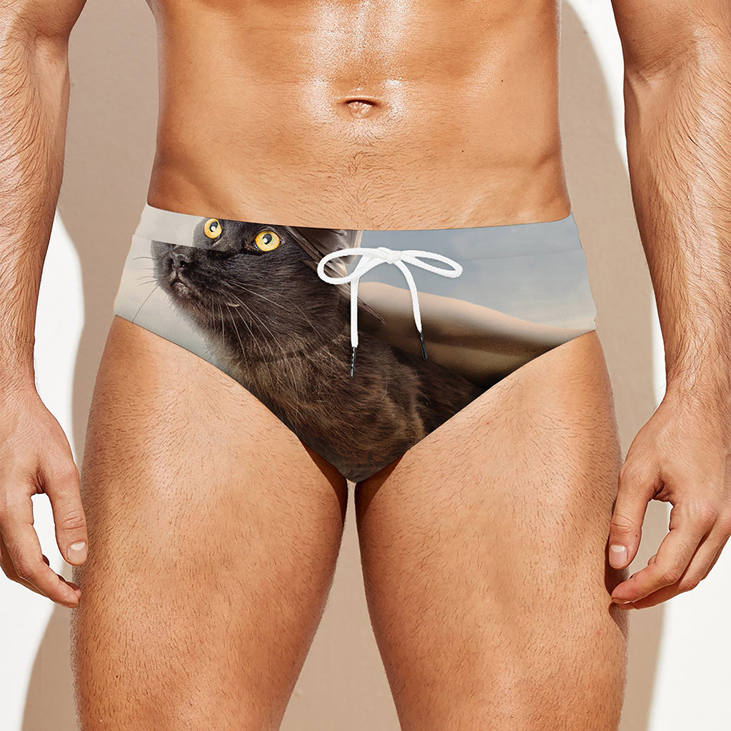 Halloween Flying Witch Cat Print Men's Swim Briefs