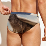 Halloween Flying Witch Cat Print Men's Swim Briefs