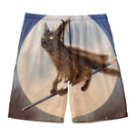 Halloween Flying Witch Cat Print Men's Swim Trunks