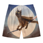 Halloween Flying Witch Cat Print Men's Swim Trunks