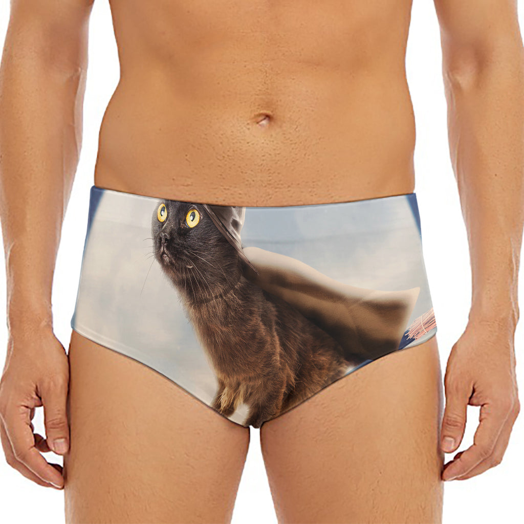 Halloween Flying Witch Cat Print Men's Triangle Swim Briefs
