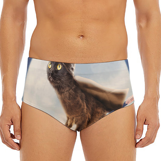 Halloween Flying Witch Cat Print Men's Triangle Swim Briefs