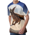 Halloween Flying Witch Cat Print Men's Velvet T-Shirt