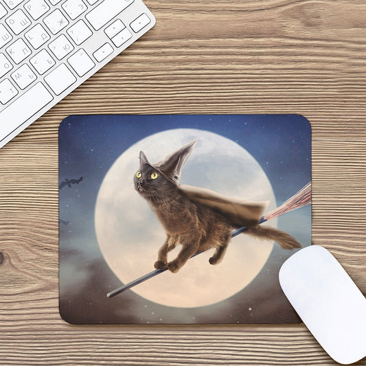 Halloween Flying Witch Cat Print Mouse Pad