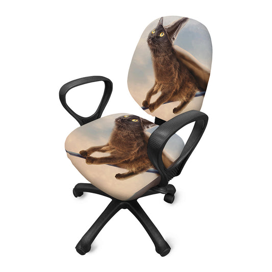 Halloween Flying Witch Cat Print Office Chair Cover