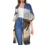 Halloween Flying Witch Cat Print Open Front Beach Cover Up