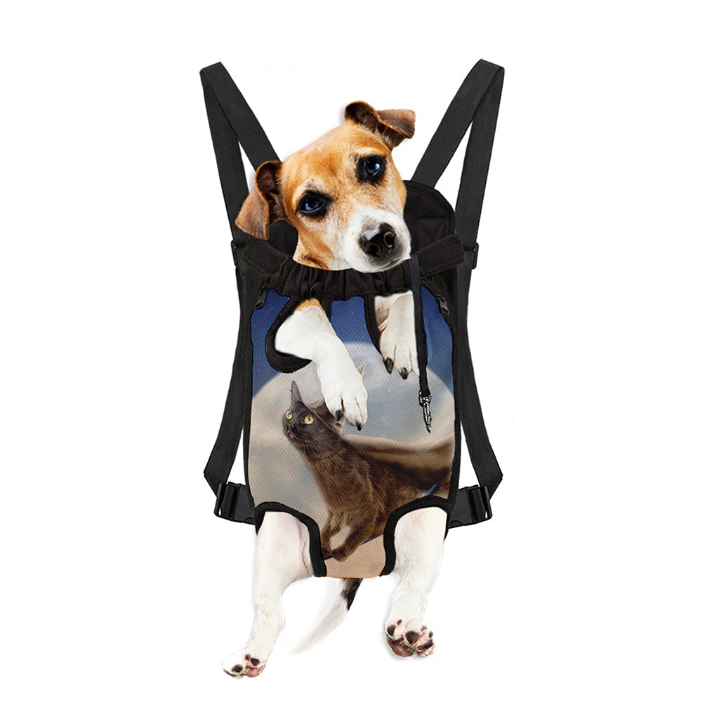 Halloween Flying Witch Cat Print Pet Carrier Backpack