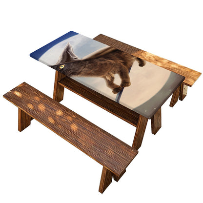 Halloween Flying Witch Cat Print Picnic Table Cover