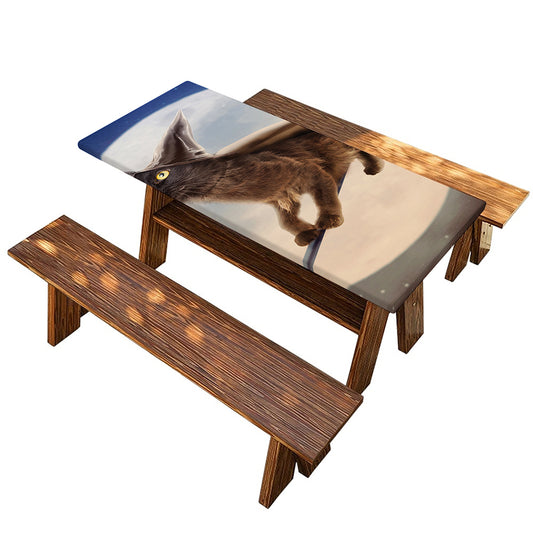 Halloween Flying Witch Cat Print Picnic Table Cover