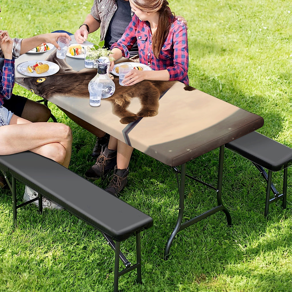 Halloween Flying Witch Cat Print Picnic Table Cover