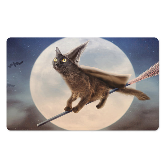 Halloween Flying Witch Cat Print Polyester Doormat