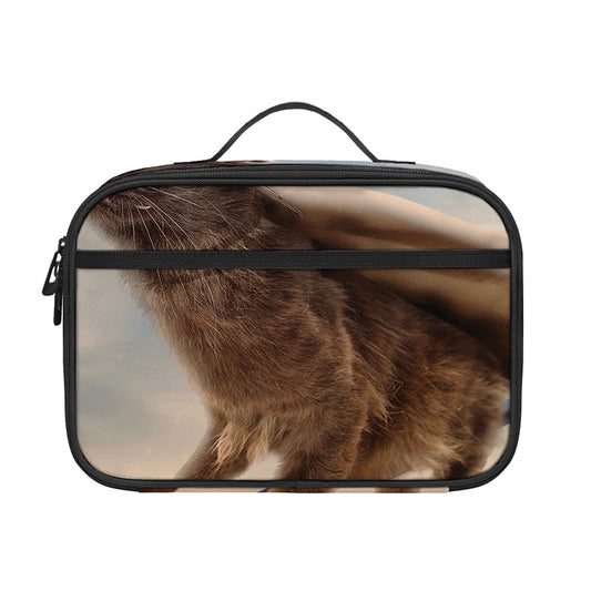 Halloween Flying Witch Cat Print Portable Lunch Bag