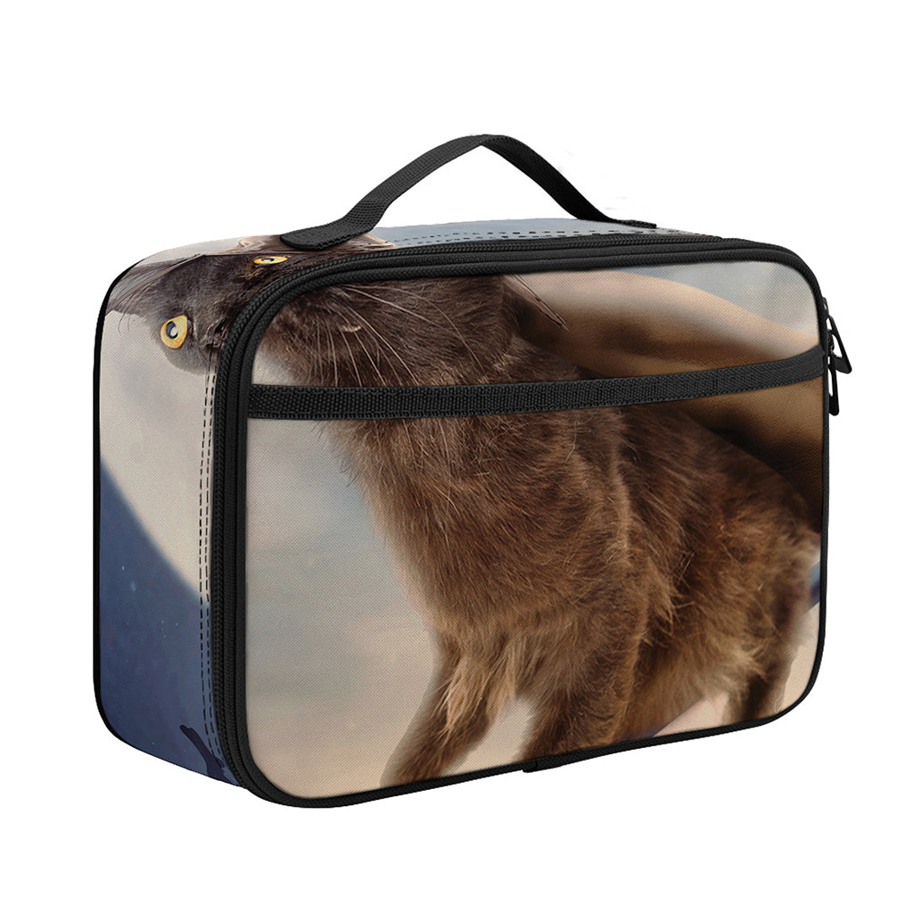 Halloween Flying Witch Cat Print Portable Lunch Bag