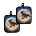 Halloween Flying Witch Cat Print Pot Holders