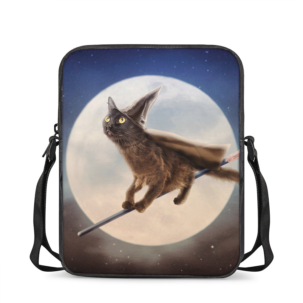 Halloween Flying Witch Cat Print Rectangular Crossbody Bag
