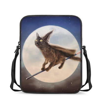 Halloween Flying Witch Cat Print Rectangular Crossbody Bag